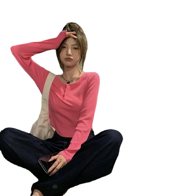 Brownm Brownm Sense Long-Sleeved T-Shirt Female 2024 Spring And Autumn New Korean Version Slim Careful Machine Bottom Shirt Short Student Jacket