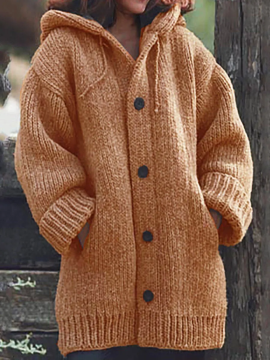 Brownm Women's Temperament Commute Mid-length Sweater Hooded Jacket