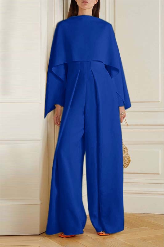  Lussooy Niche White Long Party Jumpsuit With Cape 