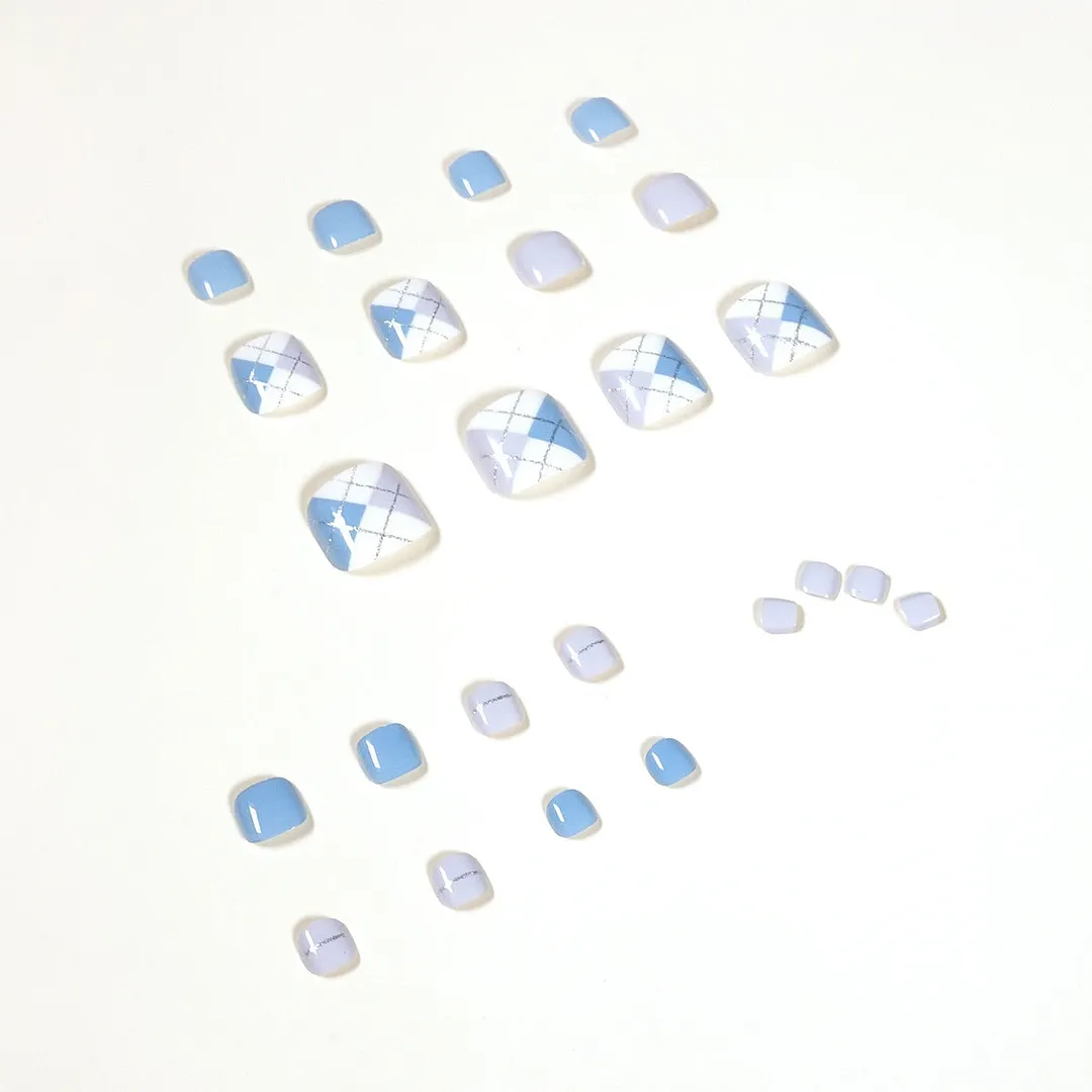 24pcs Morandi Color Department of Blue and White Fake Nails Full cover Fake Nails Glue DIY Manicure Nail Art Tools-Nail Inspo