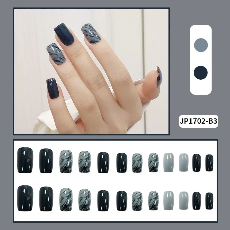 24pcs/box Fake Nails With Glue Yellow Flower Printed Type Short Paragraph Fashion Manicure Press On False Nails Gifts For Girls-Nail Inspo