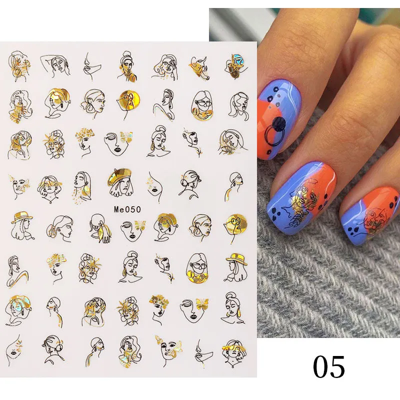 1 Pc 3D Nail Stickers Leaves Sliders for Nails Gold White Bronzing Flowers Gradient Adhesive Sticker Nail Design Art Decorations-Nail Inspo