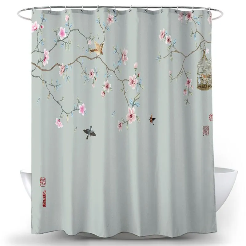 Flower Bird Shower Curtains Waterproof Bathroom Decor 3D Printed Fabric with Hooks Decoration Shower Curtain