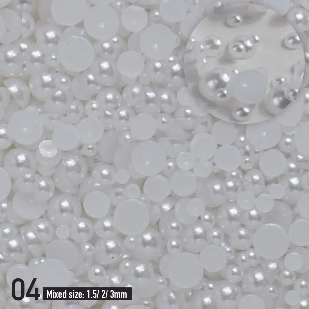 Mixed sizes(1.5~3mm) Imitation Pearls White ABS Beige Half Pearls 3d Nail Beads Rhinestone Decoration DIY Nail art