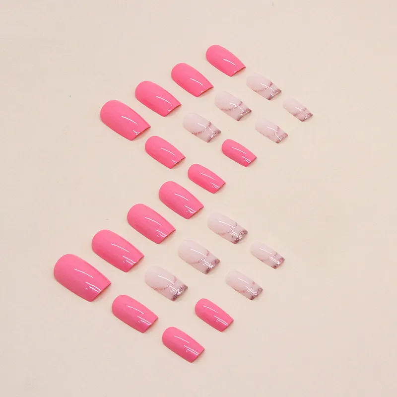 Churchf Churchf Long Barbie Pink Fake Nail Pure Color Beauty Nail Flash Powder French Simple Fashion Women's Special Nail