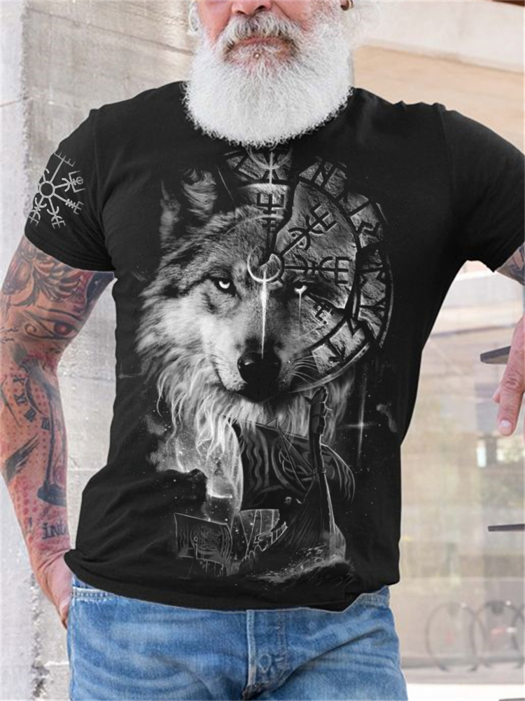Men's Viking Wolf Vegvisir Graphic T Shirt