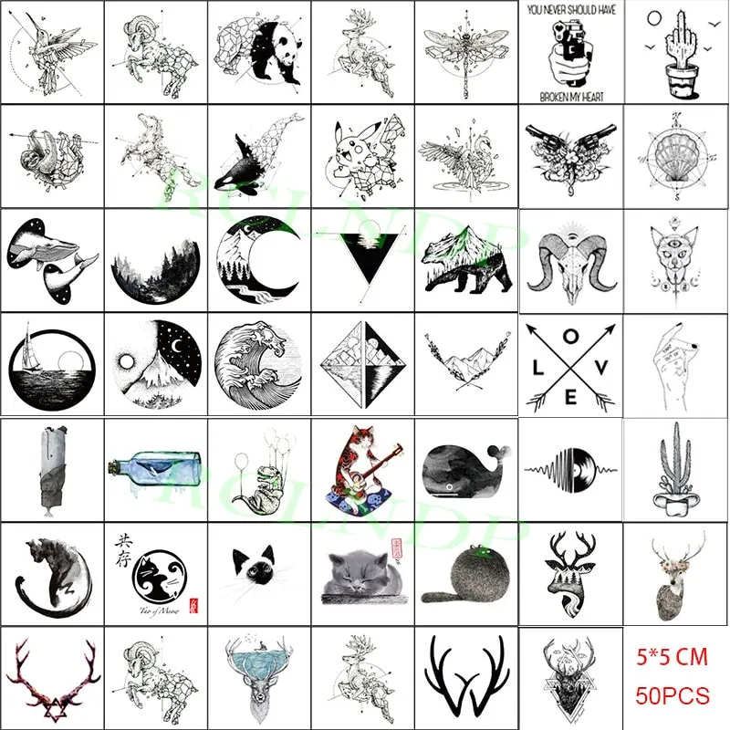 56 Pcs Waterproof Temporary Tattoo Stickers set English Russian wild Element Body Art Flash Tatto Fake Tatoo for Men and Women