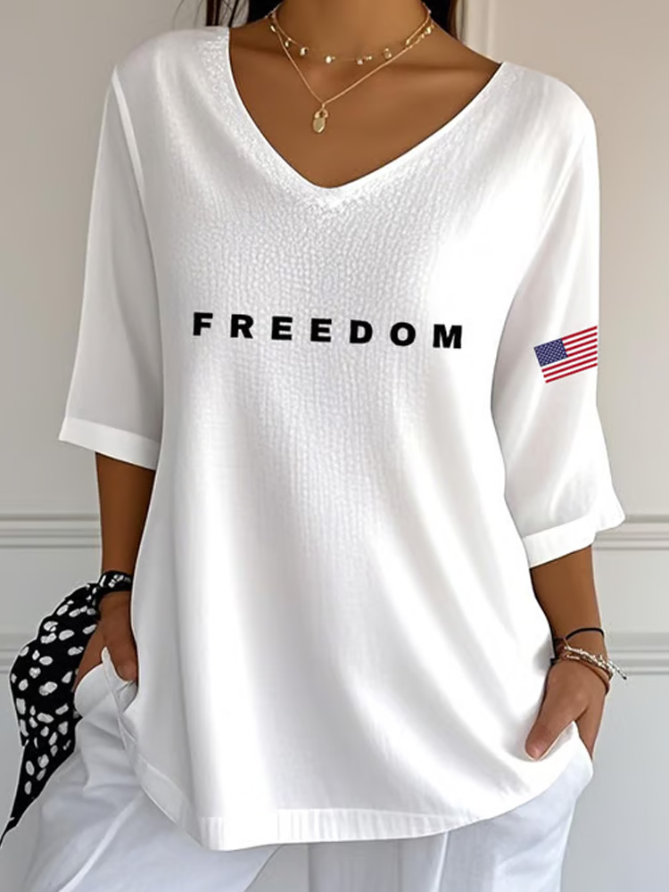 Comstylish Women's Casual Freedom Letter Print T-shirt