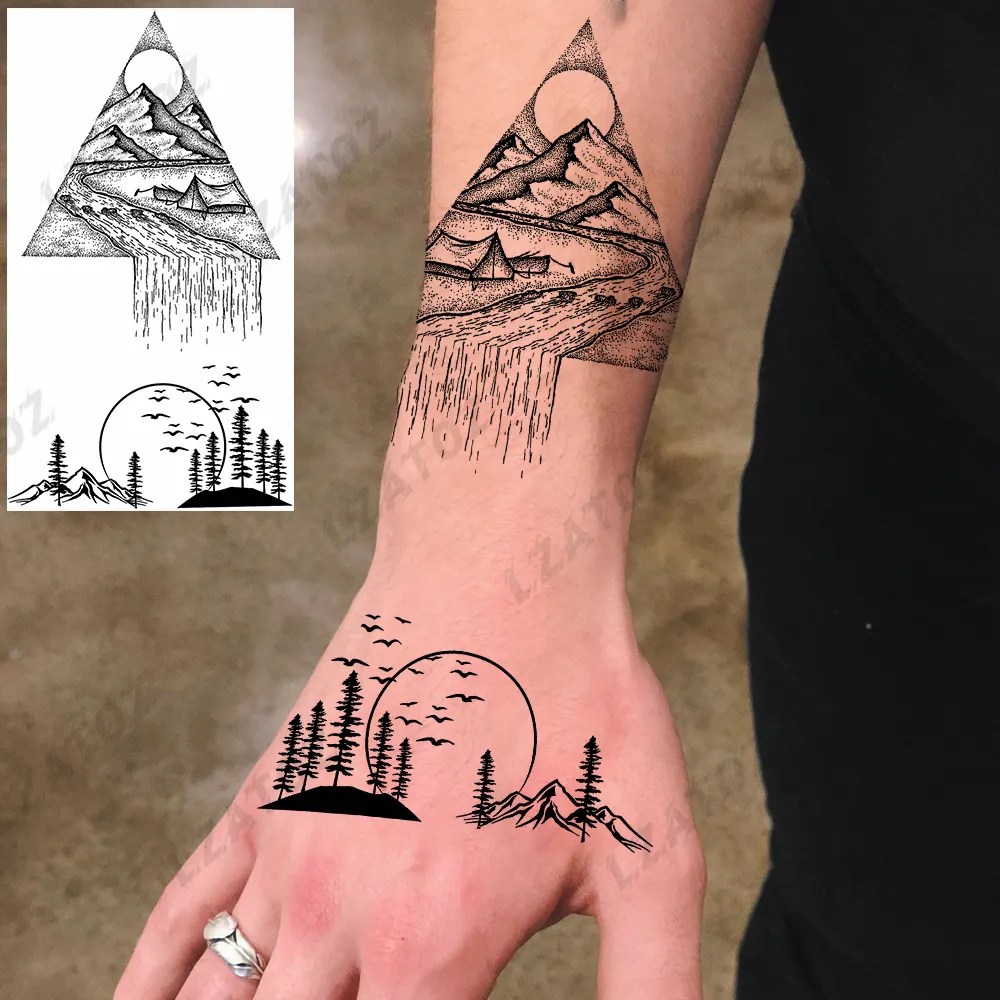 Sdrawing Rose Flower Temporary Tattoos For Woman Adults Realistic Compass Cross Fake Tatoos Sexy Waterproof Hand Tattoo Sticker