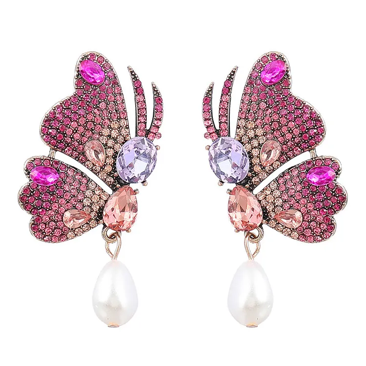 Cute Dainty Unique Gorgeous Sparkly Butterfly Crystal Earrings