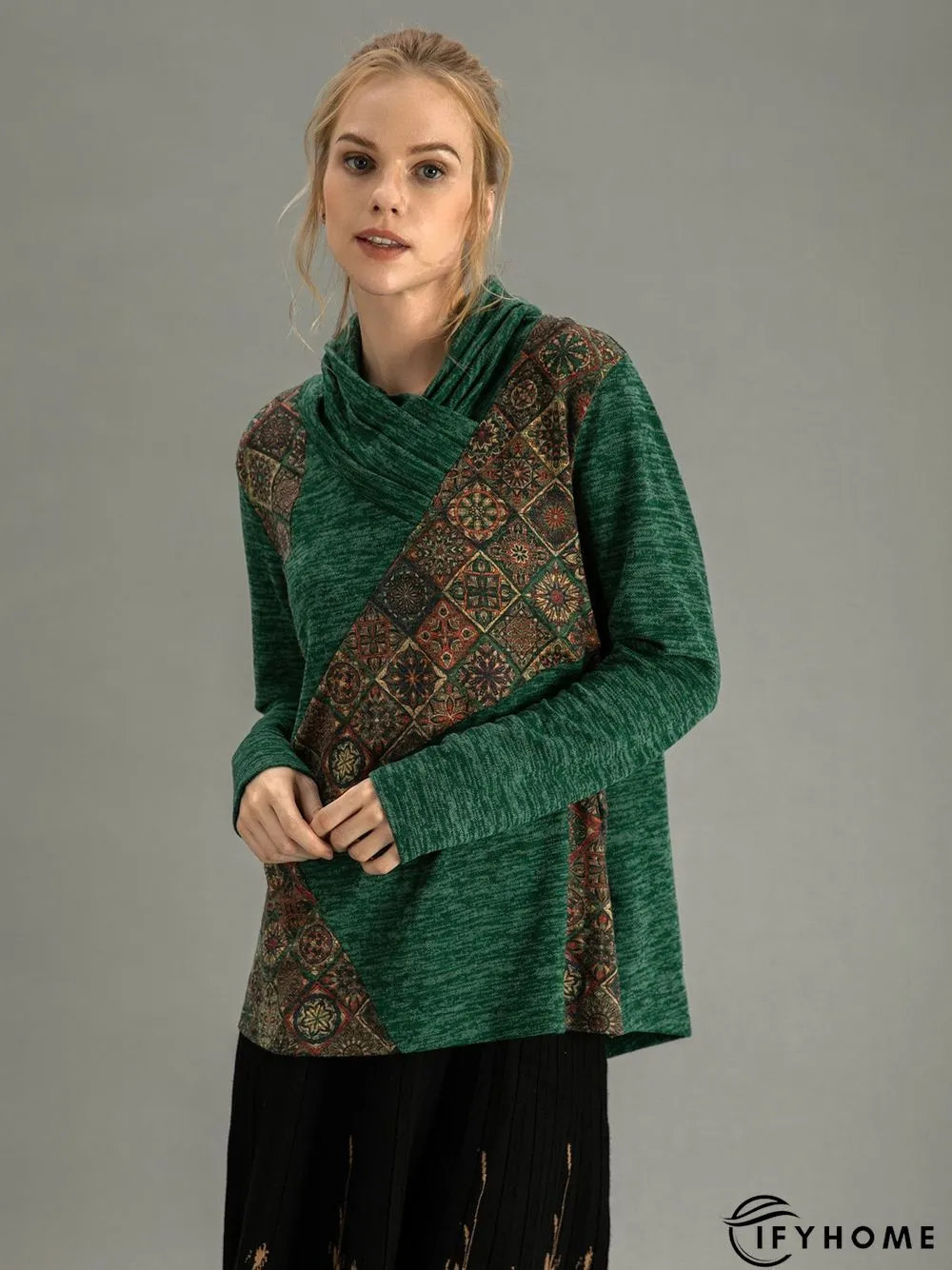 Cowl Neck Ethnic Casual Tunic Top | IFYHOME