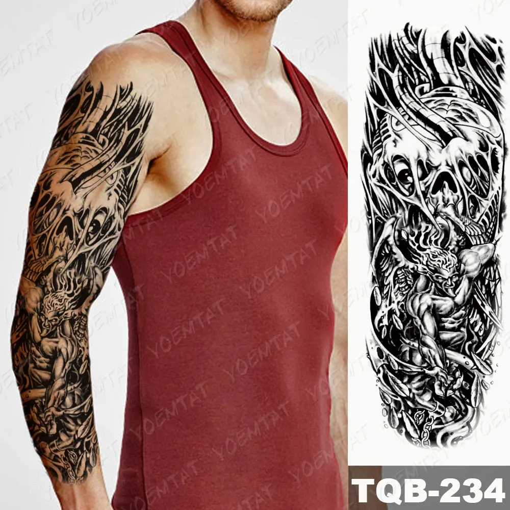Large Arm Sleeve Tattoo Bird Crow Forest Moon Waterproof Temporary Tatto Sticker Lion Wolf Clock Body Art Full Fake Tatoo Men