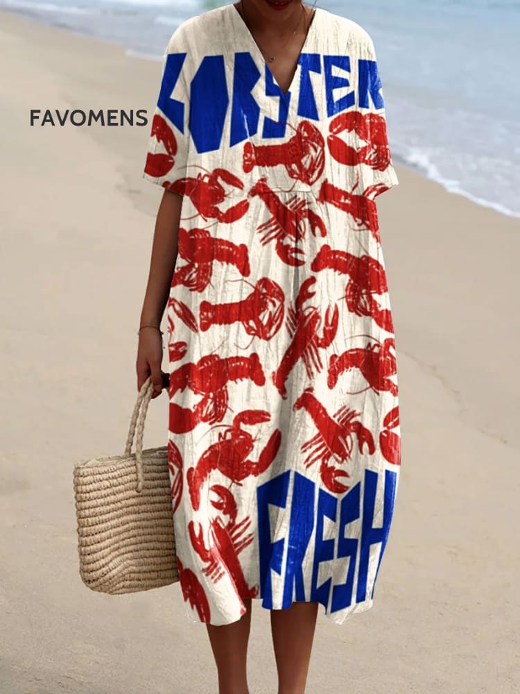 Women&rsquo;s Vintage Lobster Art Print Flowy Dress Multicolor / S