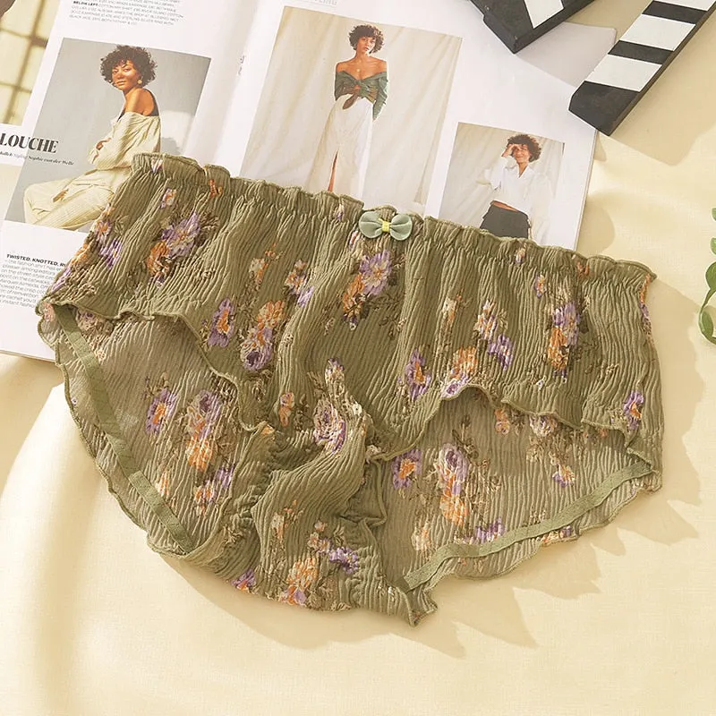 New Women's Underwear Sexy Lace Panties Fashion Floral Chiffon Briefs Low Waist Seamless Underpants Female Retro Lingerie