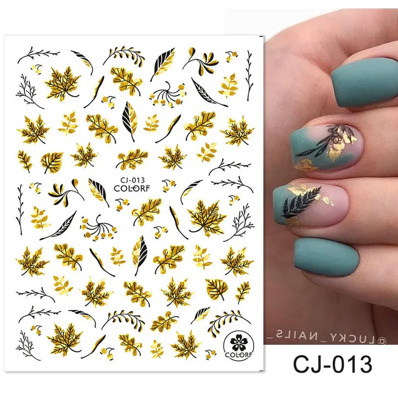 3D Christmas Nail Art Decoration Stickers Sparkly Gold White Colorful  Glitter Geometry Snowflake Winter Slider Nail Foils-Nail Inspo