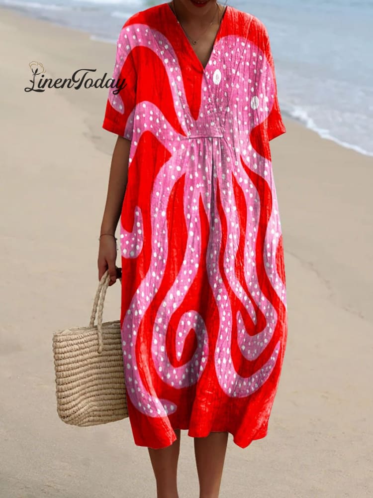 Women&rsquo;s Vintage Octopus Art Print Flowy Dress Multicolor / S