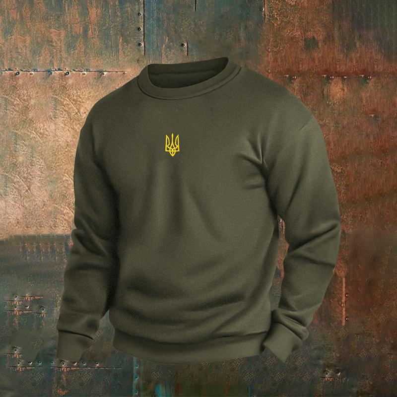 Men's Ukraine Trident Embroidered Crew Neck Casual Sweatshirt artswardrobe
