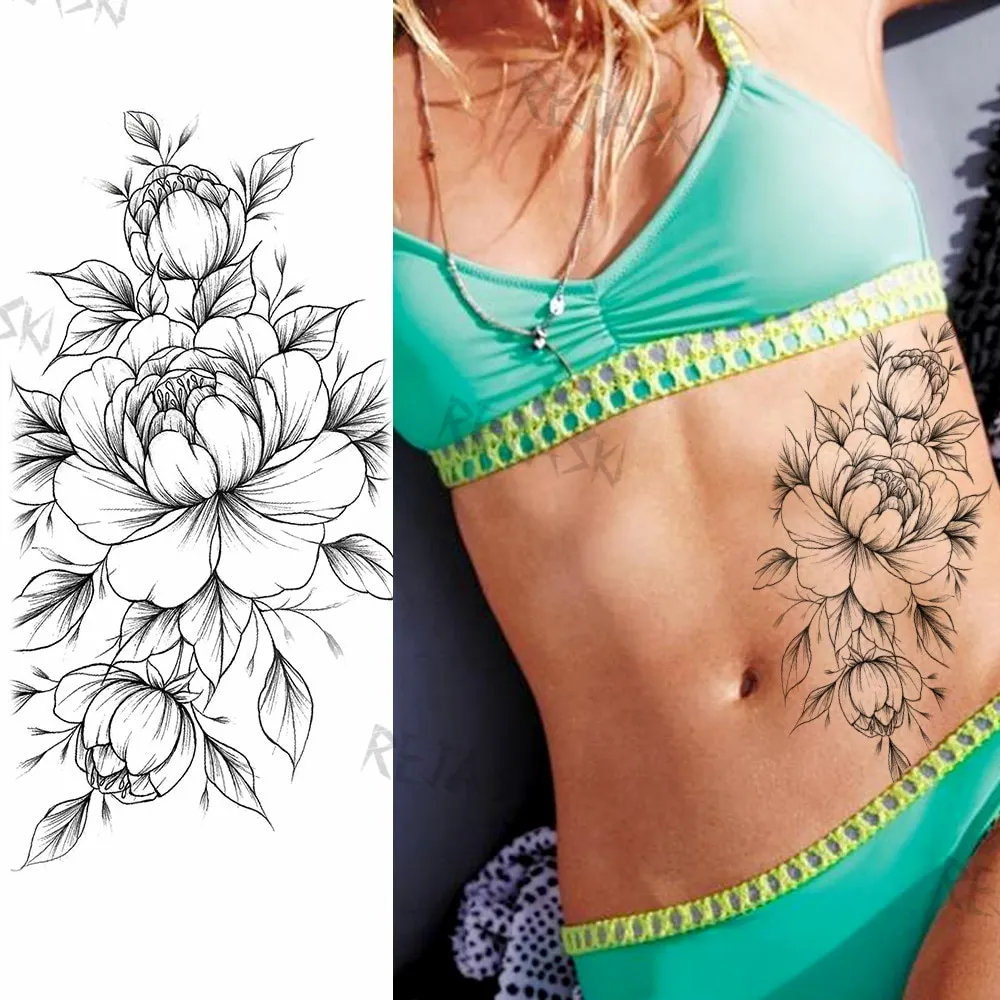 Sdrawing Rose Jewelry Water Transfer Tattoo Stickers Women Body Chest Art Temporary Tattoo Girl Waist Bracelet Flash Tatoos Flower