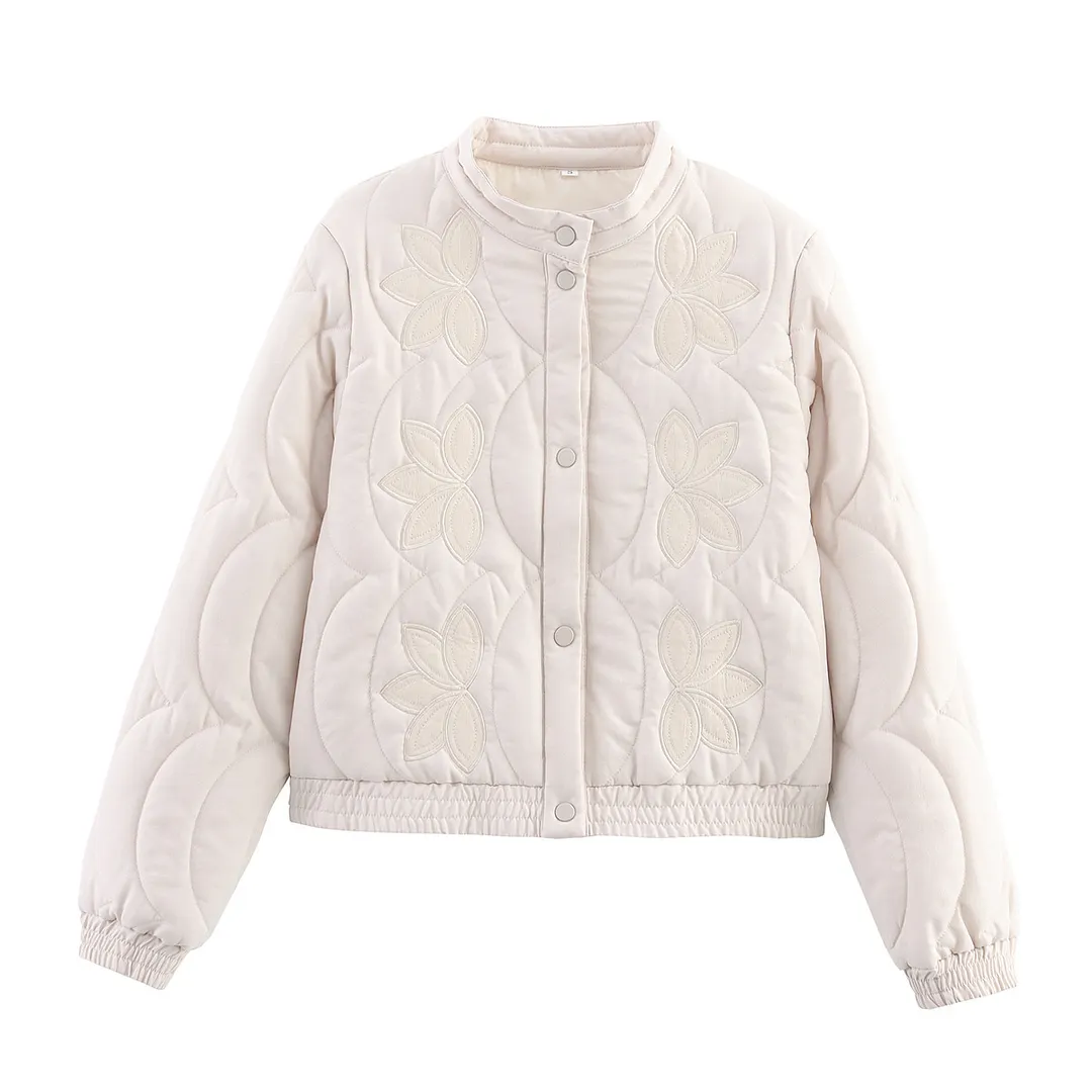 Nigikala Nigikala Women's Clothing 2025 Winter Small Collar Single Row Buckle Long-Sleeved Embroidered Cotton Coat Women A15067