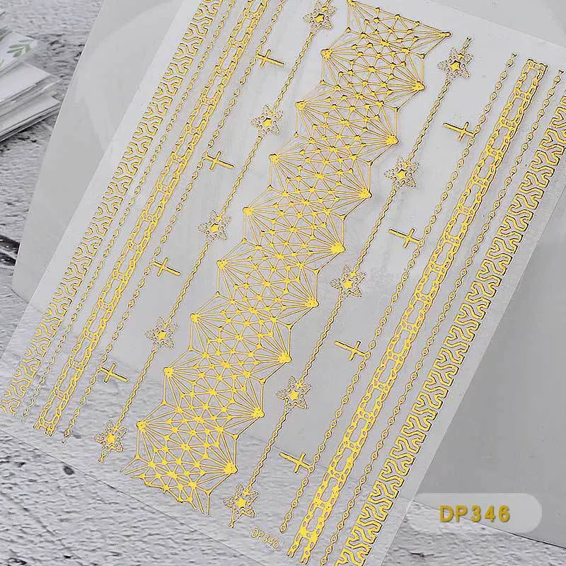 Nail Stickers Embossed 3D Elegant Golden Chain Zipper Designs Water Nail Decals Decoration Tips For Beauty Salons-Nail Inspo
