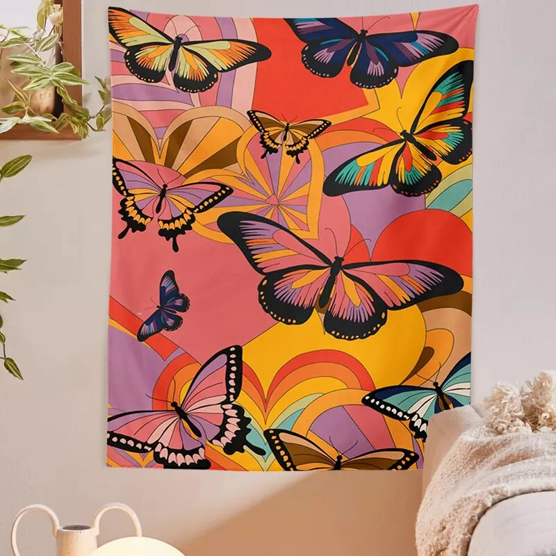 Retro Sun Tapestry Wall Hanging 80s 70s Aesthetic Wall Cloth Vintage flowers Hippie Decor Living Room Bedroom Bohemian Print