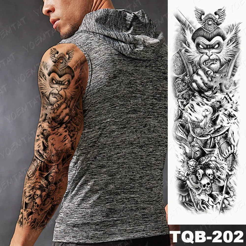 Large Arm Sleeve Tattoo Bird Crow Forest Moon Waterproof Temporary Tatto Sticker Lion Wolf Clock Body Art Full Fake Tatoo Men