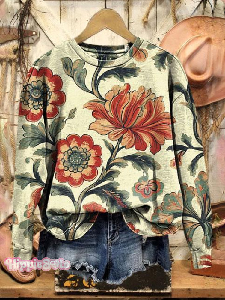 Vintage Print Casual Sweatshirt Multicolor / S
