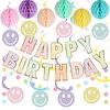 Birthday Decorations, NO DIY, Pre-Strung Happy Birthday Banner with Honeycomb Balls, Hanging Swirls, Circle Dots Garland, Happy Birthday Party Decorations for Women Men Boys Girls (Pastel)