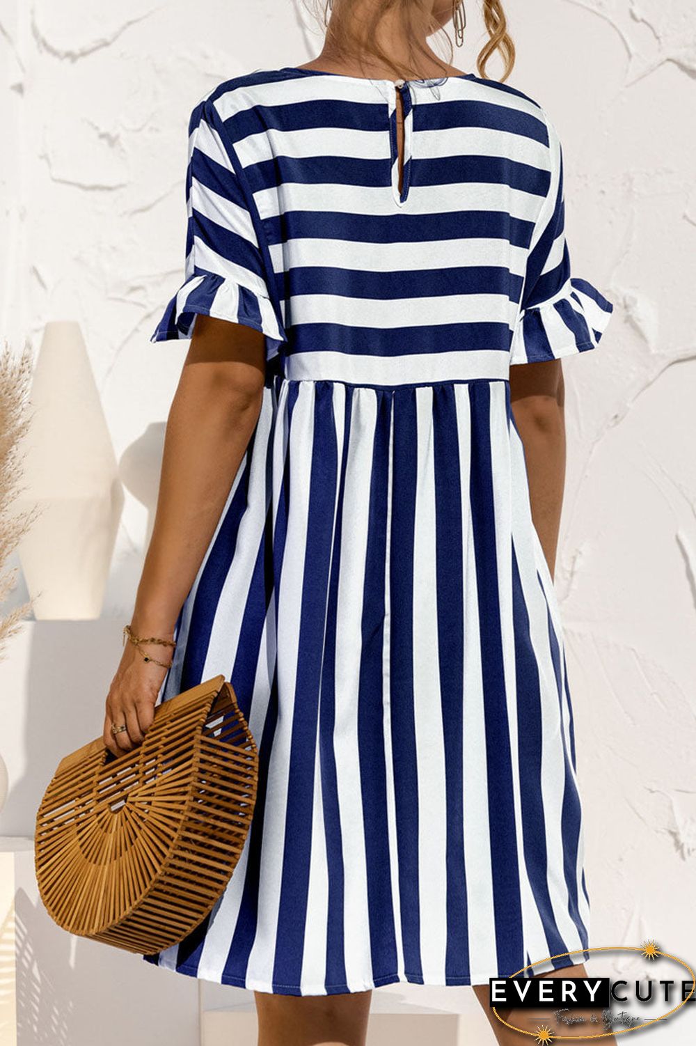 Fashion Casual Striped Split Joint O Neck A Line Dresses