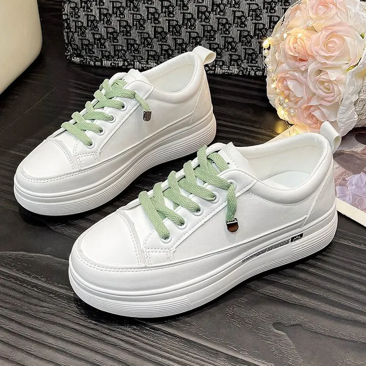 Churchf Churchf Summer New Platform Platform Small White Shoes Women Round Head Lace Up Lightweight Leather Surface Casual Sports Shoes Women