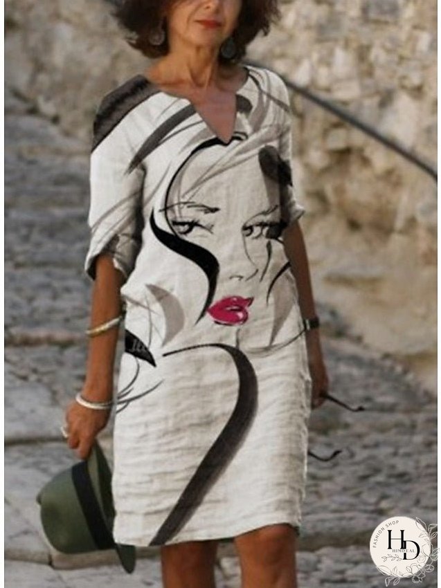 Casual Dress Ethnic Dress Shift Dress Midi Dress Leopard Black White Half Sleeve Floral Print Summer Spring V Neck Basic Daily Vacation Weekend S M L XL XXL 3XL for Women