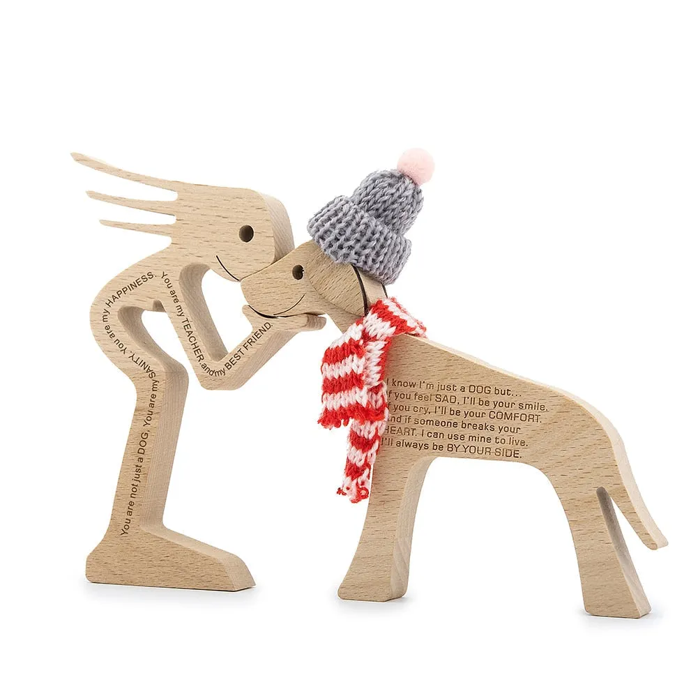 Family Puppy Wood Dog Craft Figurine Desktop Table Ornament Carving Model Creative Home Office Decoration Love Pet sculpture 515-1
