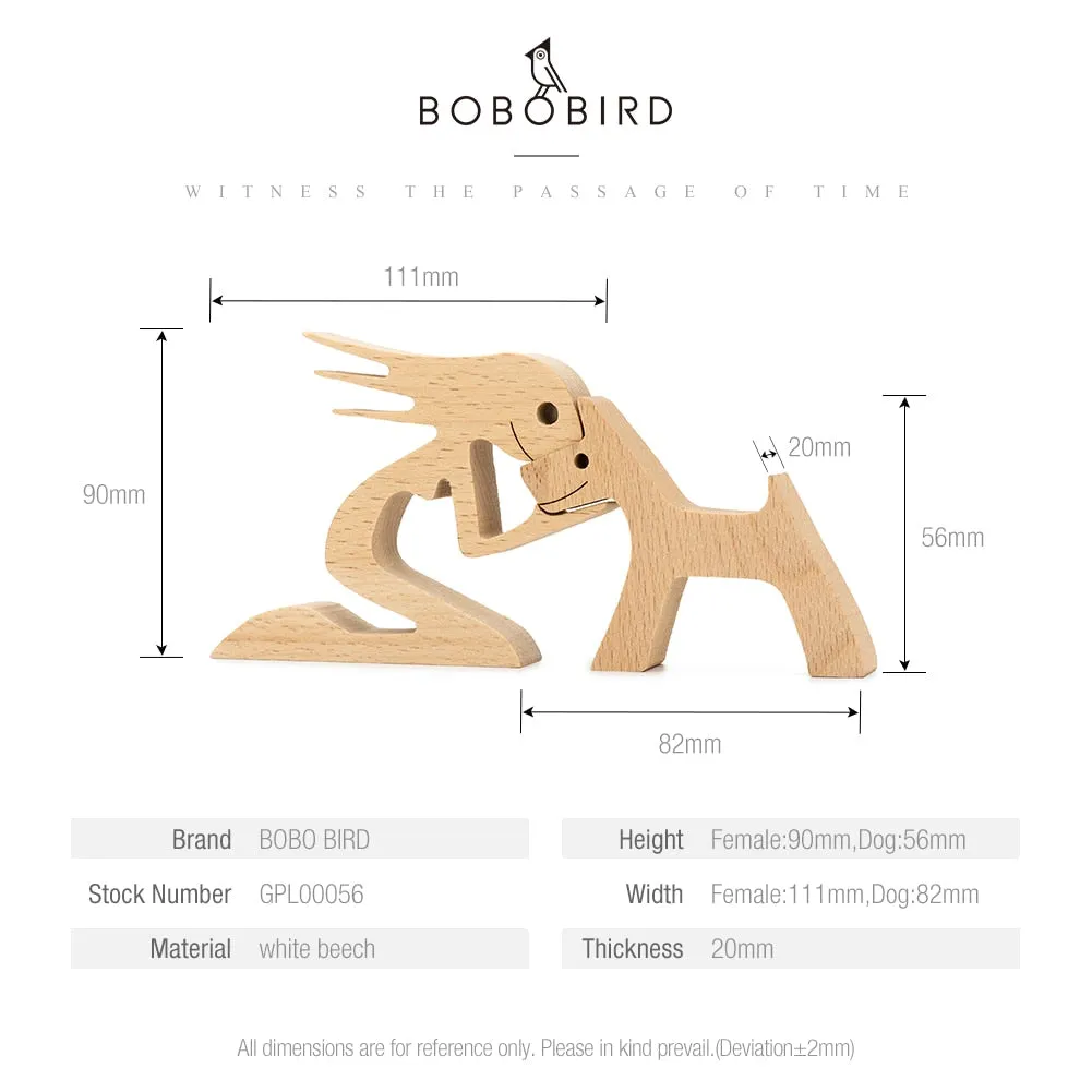 Puppy Family Wood Dog Carving Ornament Christmas Decoration Home Decor Figurine Desktop Table Sculptures For Dog Pet Lover Gifts