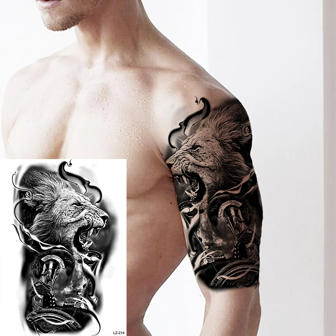 Realistic Knight Tribal Armband Temporary Tattoos For Men Adult Lion Wings Shield Fake Tattoo Body Art Unique Tatoos Large