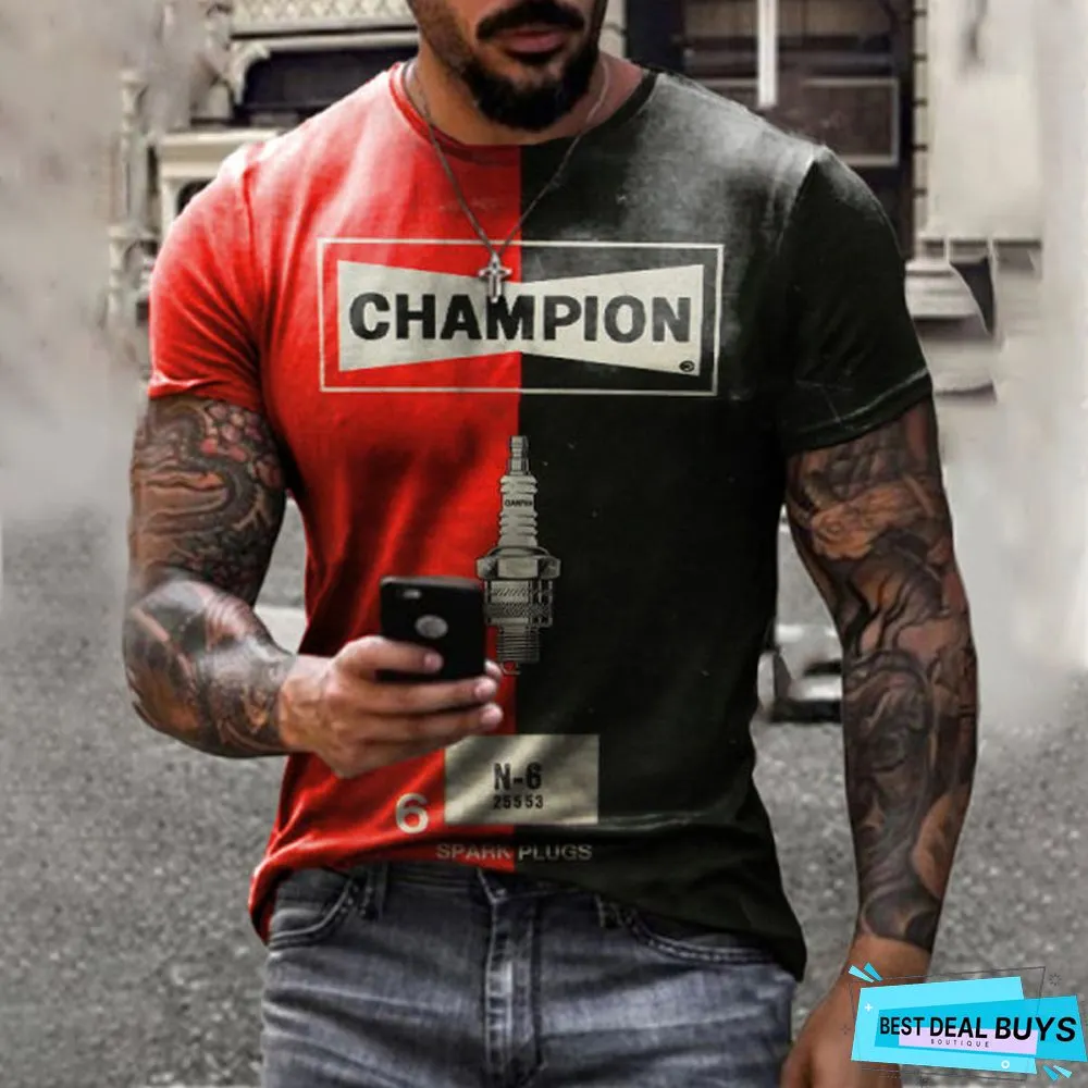 Men's Casual Round Neck Short Sleeve Digital Printing Slim Pullover Men's T-Shirt