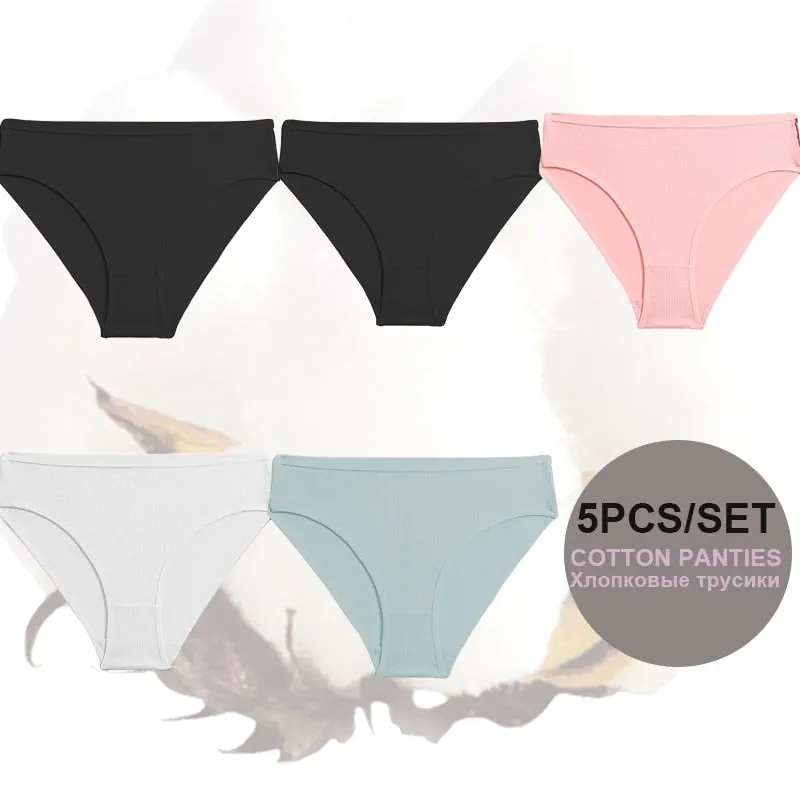 FINETOO 5PCS/Set Lingerie Cotton Women Panties Lingerie S-XL Briefs Sexy Ladies Intimates Underwear Female Pantys New Underpants
