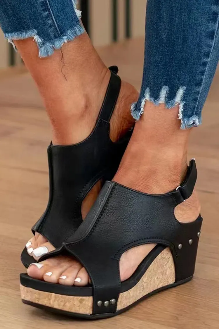 Casual Fish Mouth Buckle Wedge Heel Rivet Sandals 2024 - Xpluswear