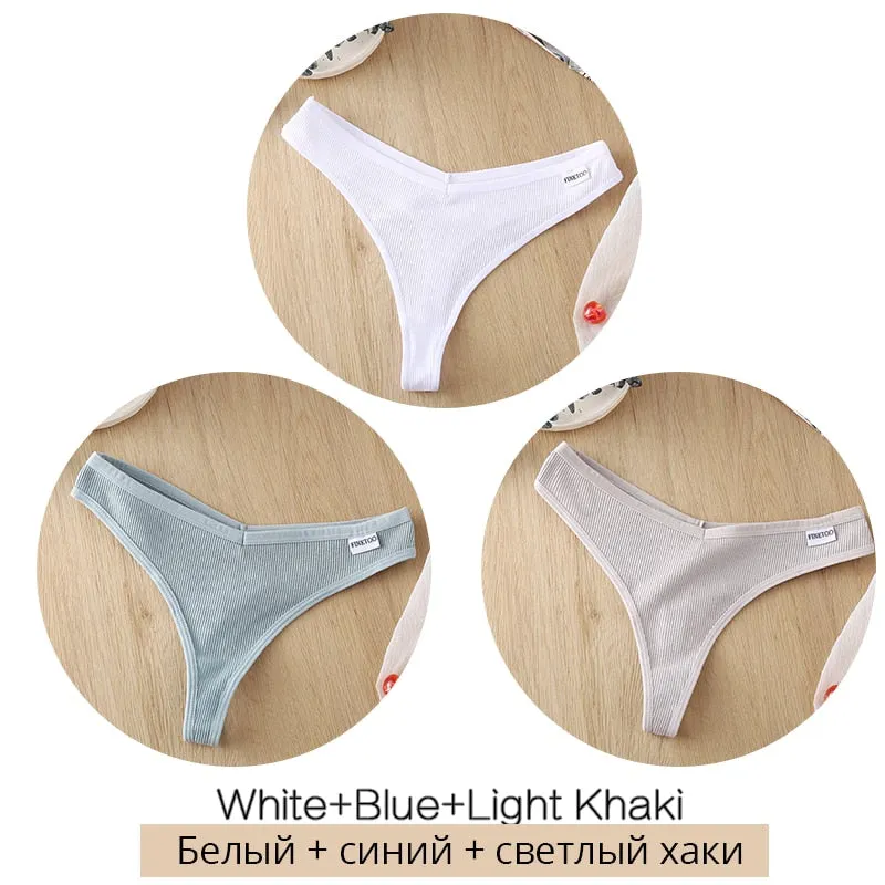 FINETOO 3Pcs/set Cotton Thongs Women Fruit Embroidery G-string Panties M-XL Low Waist T-back Underpants Ladies Underwear Panty