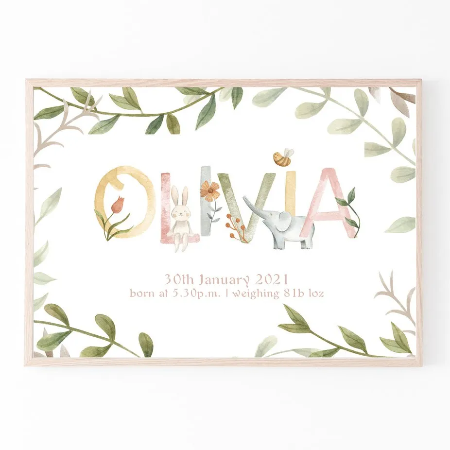 Personalized Poster Baby Name Custom Canvas Painting Nursery Print Pictures Newborn date of birth Wall Art for Baby Rooms Decor