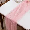 Pearl Gauze Table Runner 120 Inch 10 FT Tulle Shabby Chic Semi Sheer Cheese Cloth Fabric Runner for Wedding Party Baby Shower Birthday