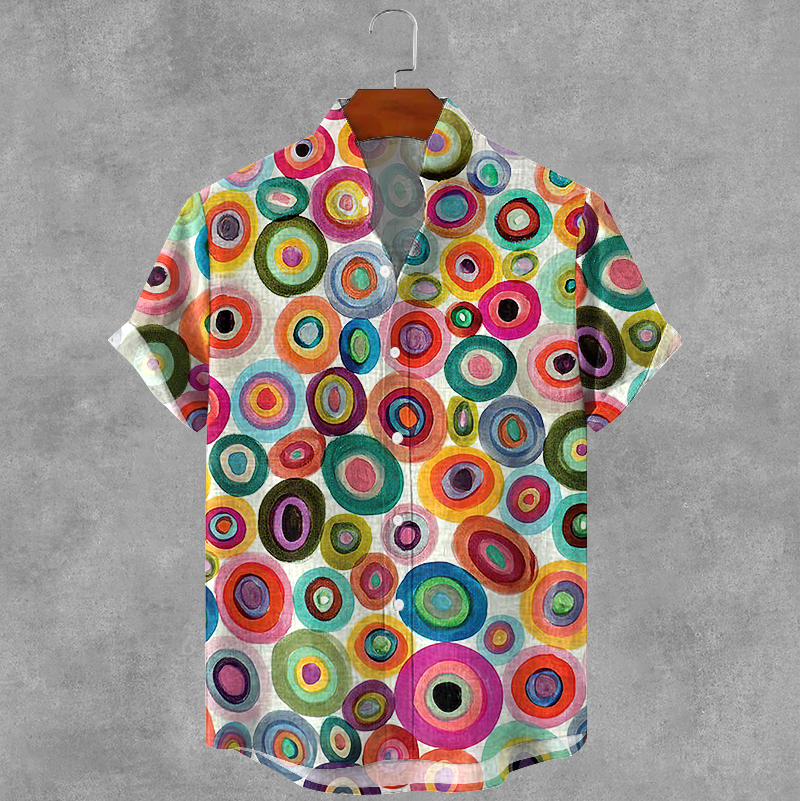 Men's Retro Oil Painting Circle Art Print Cotton And Linen Shirt  artssus