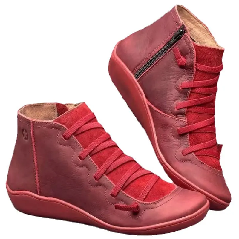 Yyvonne Women's Shoes Round Head Casual Women's Leather Boots Side Zipper Martin Boots
