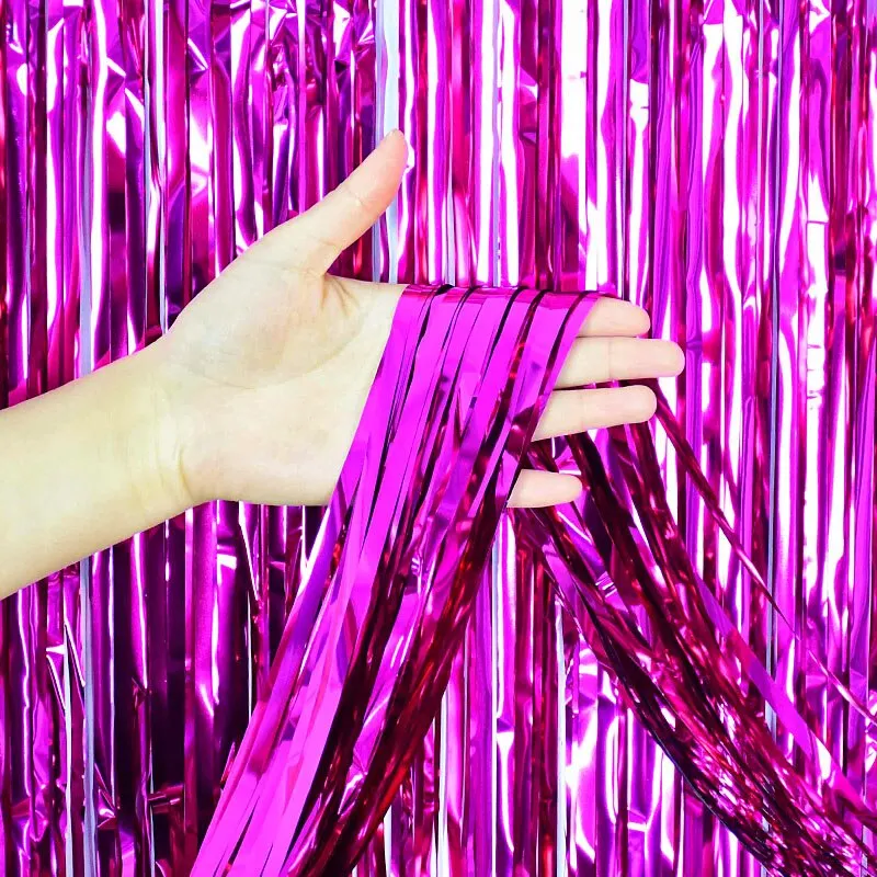 2M Party Backdrop Glitter Rose Gold Tinsel Fringe Foil Curtain Kids Adult Birthday Party Wedding Decoration Supplies Baby Shower