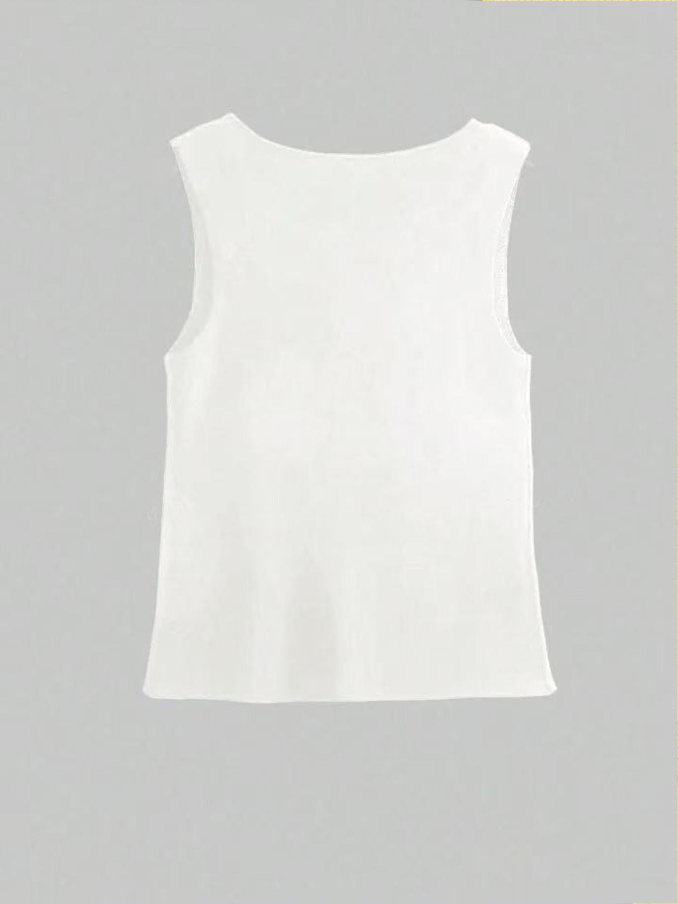 Women's Plain Metal Button Design Elegant Fitted Sweater Vest, Casual Sleeveless Round Neck Knit Top for Spring, Fashion Women's Knitwear for Daily Wear
