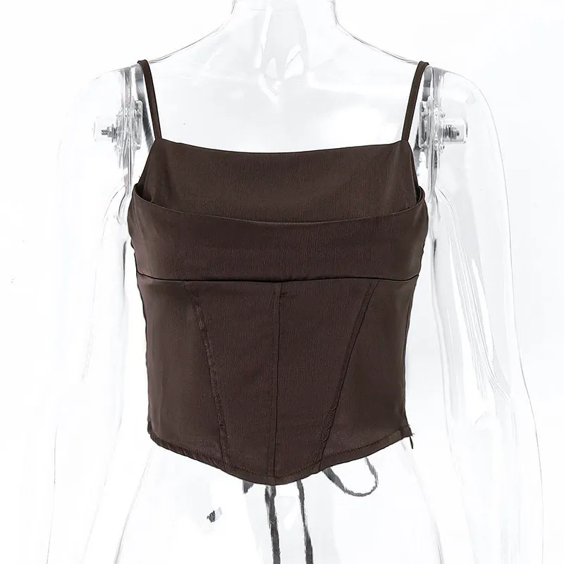 Churchf Churchf Women's Wear 2024 Fashion Hot Girl Satin Fishbone Band Navel Sling Bottom Vest Female Hot Style