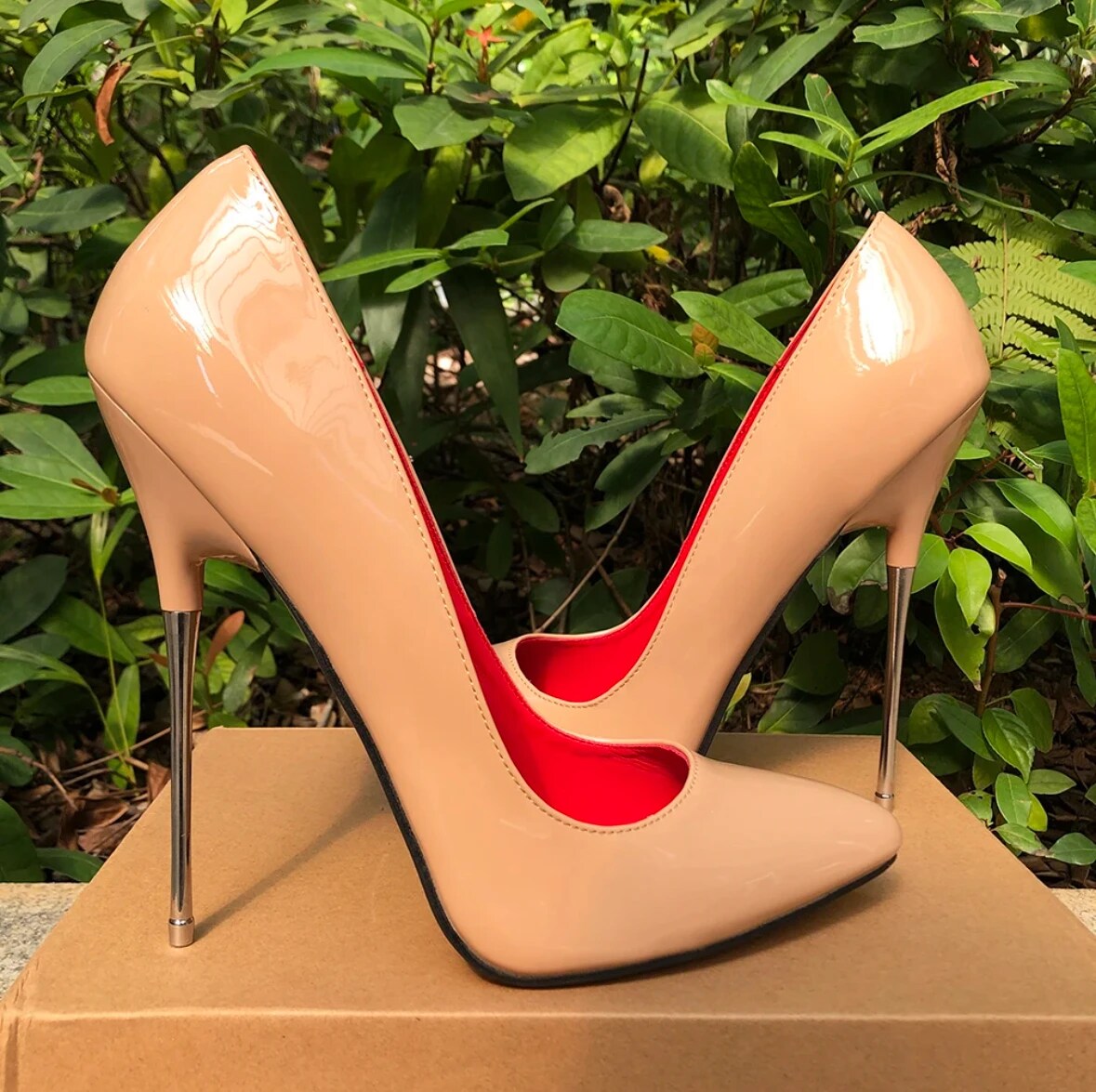 GOOSHOE 16cm Extreme High Heels Red Inside Silver Stilettos Pumps Cross Dresser Fetish Catwalk