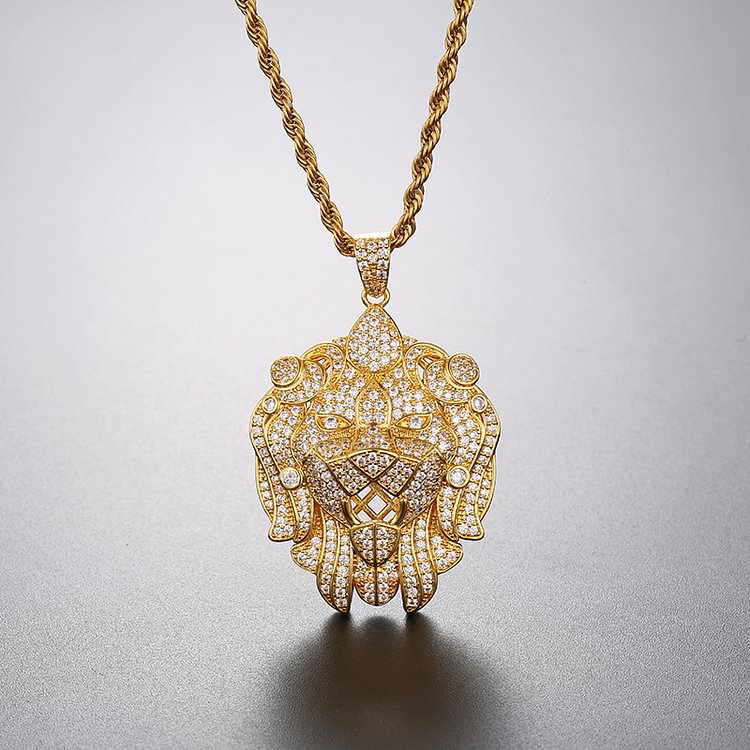 Iced Out Lion Head Pendants Necklaces Hip Hop Bling Bling