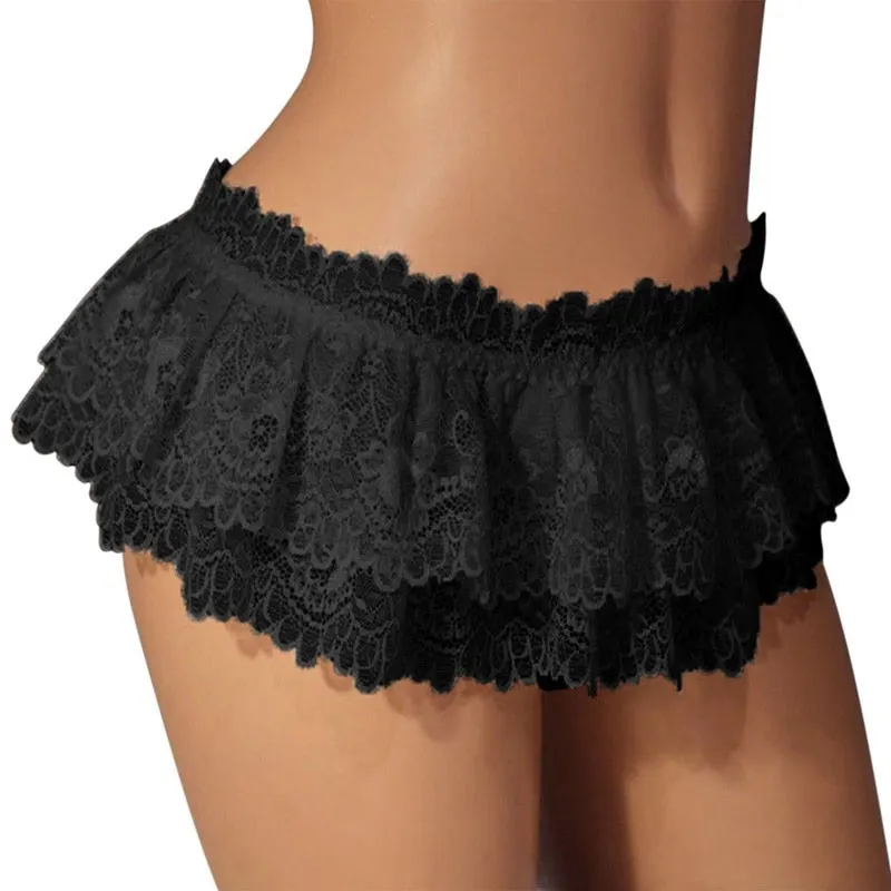 Muyogrt Sissy Lace Briefs Men Ruffled Panties Thongs Mini Skirt Crossdress Costume Panty Skirt Thongs Gay Male Sexy Underwear