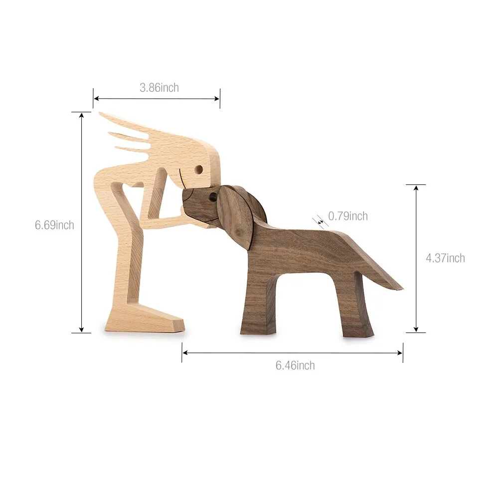 Wooden Dog Decoration Craft Figurine Family Puppy Table Ornament Wood Carving Model Creative Decoration For Lovely Gifts