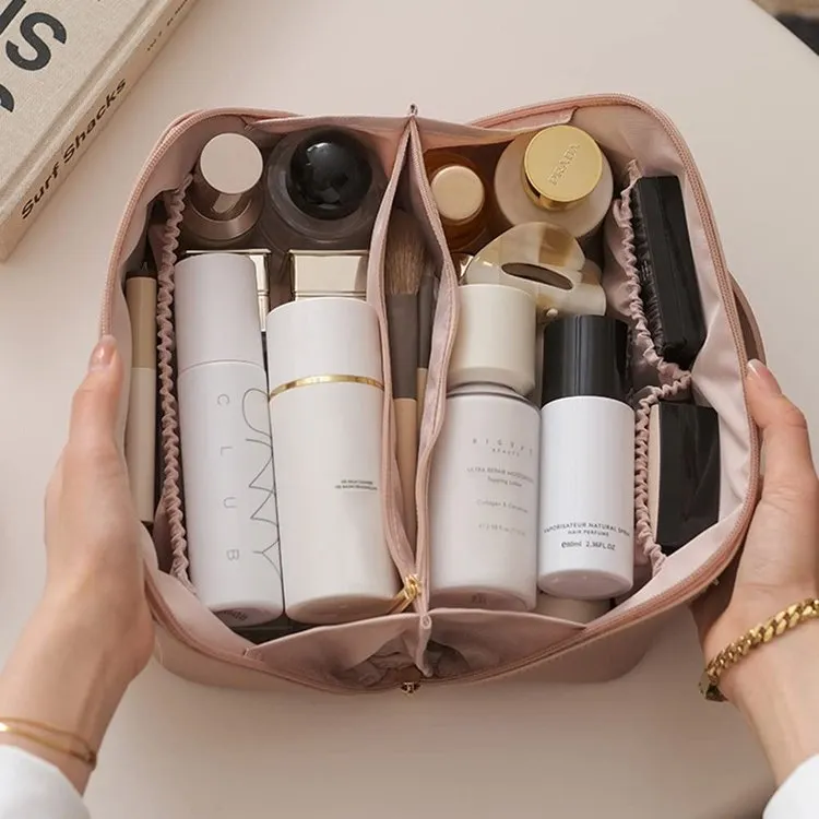 Booxom Leather Cosmetic Bag with Handle and Divider （Buy 2 Free Shipping）
